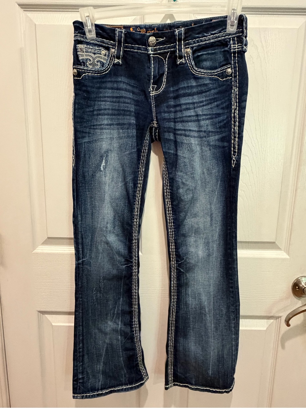 Rock Revival Women's Dark Blue Bootcut Jeans with Embroidered Pockets
